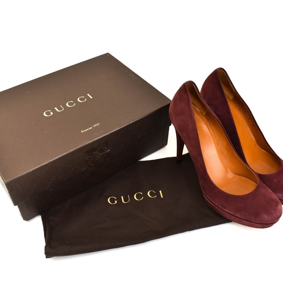 GUCCI: Burgundy, Leather Platform Heels/Pumps - Picture 2 of 8